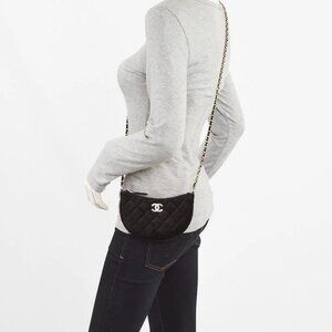 Chanel Black Quilted Velvet Crystal Chain Hobo Bag